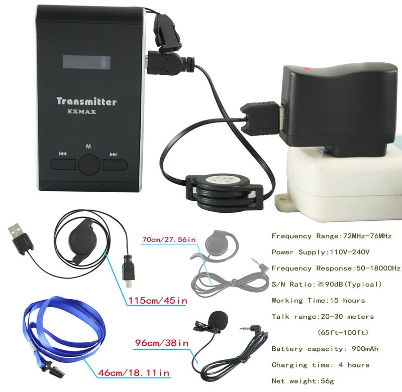 EXMAX EX-100T EX-100 Transmitter + Microphone Only for EX-100 Wireless Tour Guide System Receivers Church Translation Simultaneous Interpreting Teaching Conference Travel Museum Tour(1 Transmitter) - Image 4